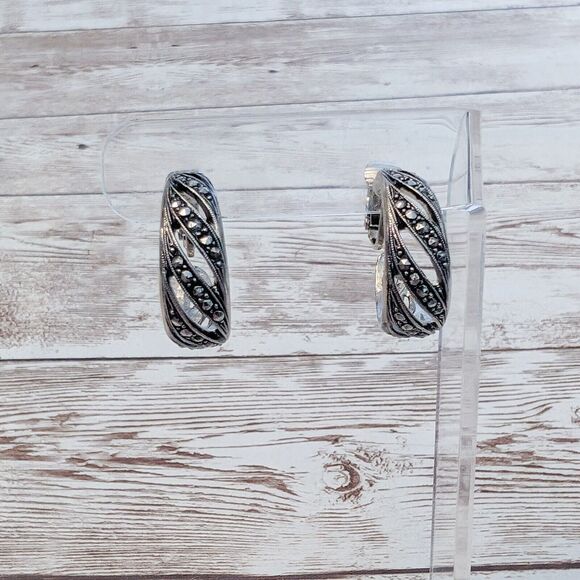 Vintage Clip On Earrings - Ornate Statement Hoops - Picture 8 of 9